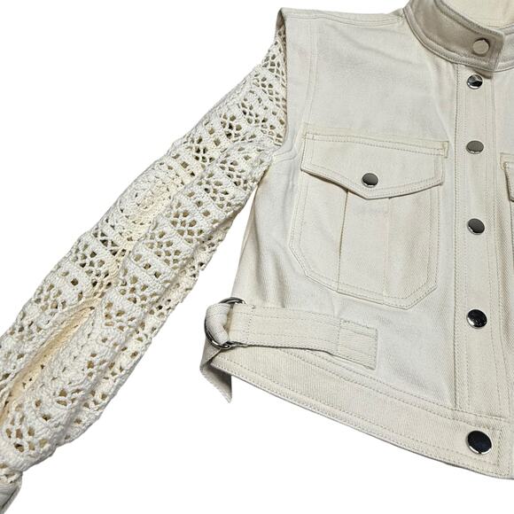 Veronica Beard Aylin Crochet Sleeve Jacket in Ecru Size 0 - Picture 11 of 16